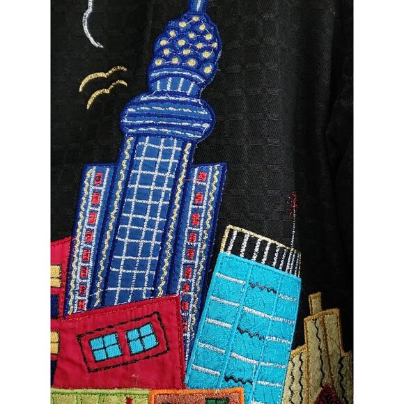 JACKET/TOP-PUSHPA-CITY SCAPE-Black-Bright-Metallic-Appliques-Light Weight-SIZE S - Picture 6 of 16
